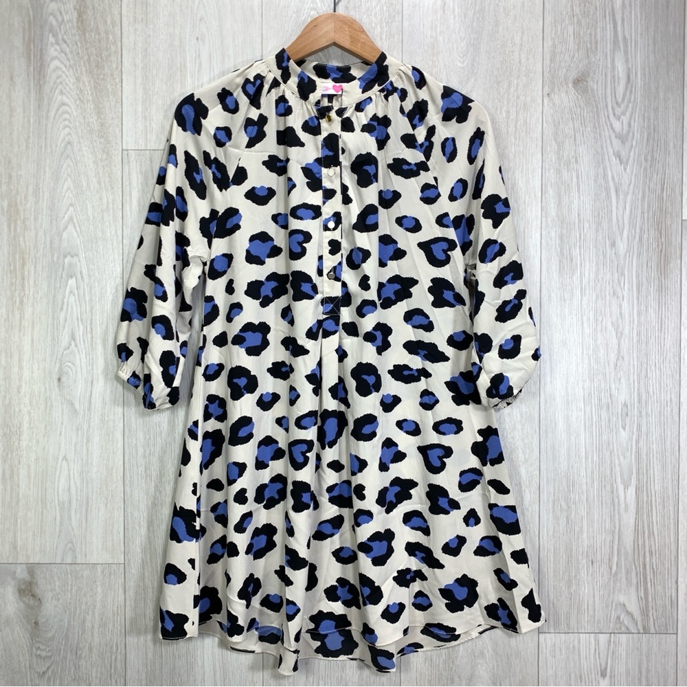 Buddy Love women's size S cream blue leopard babydoll mini dress